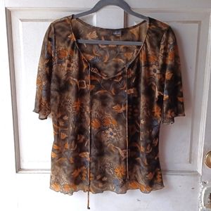 ANNE Green and Tan Floral Design size Large ❤️